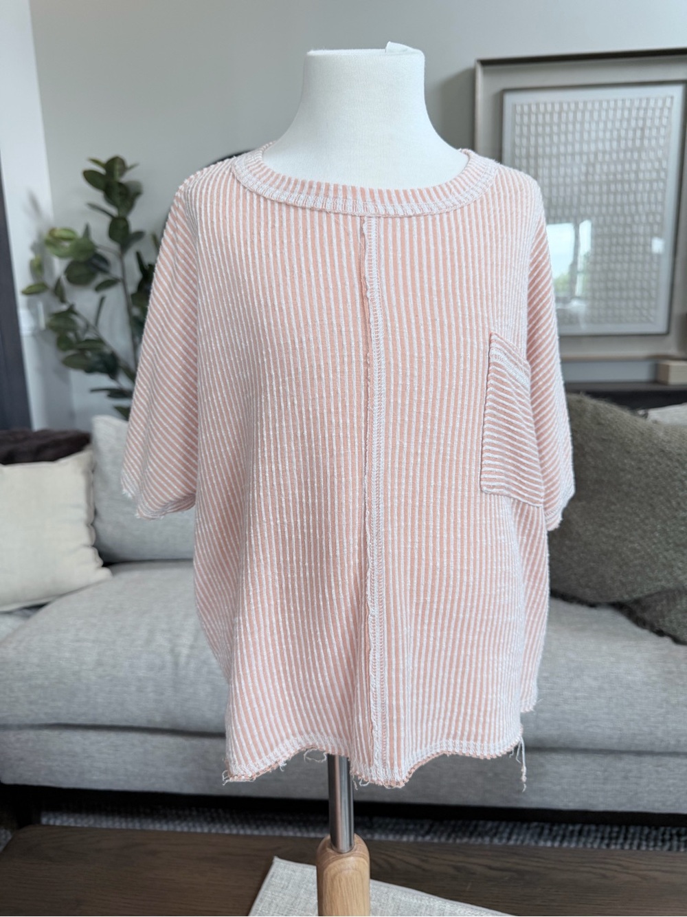 Moa Moa Girls Large Light Orange Striped Fringed Tee